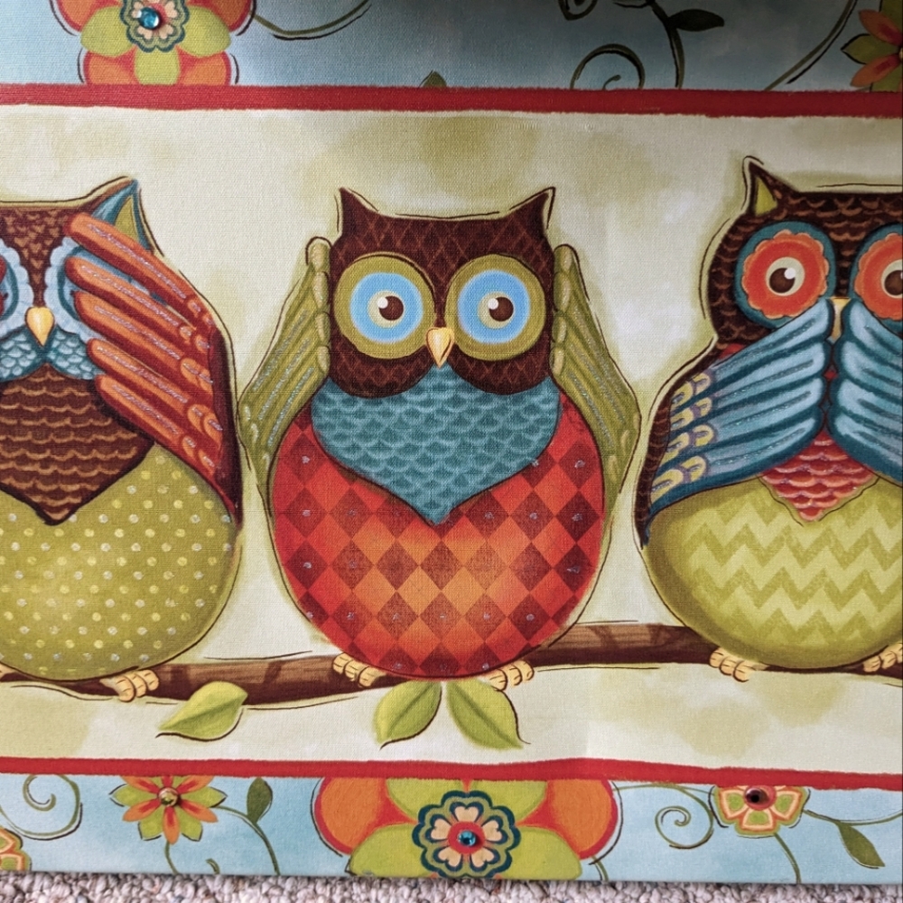 Baby owls see no evil hear. No evil speak. No evil canvas picture on wood frame